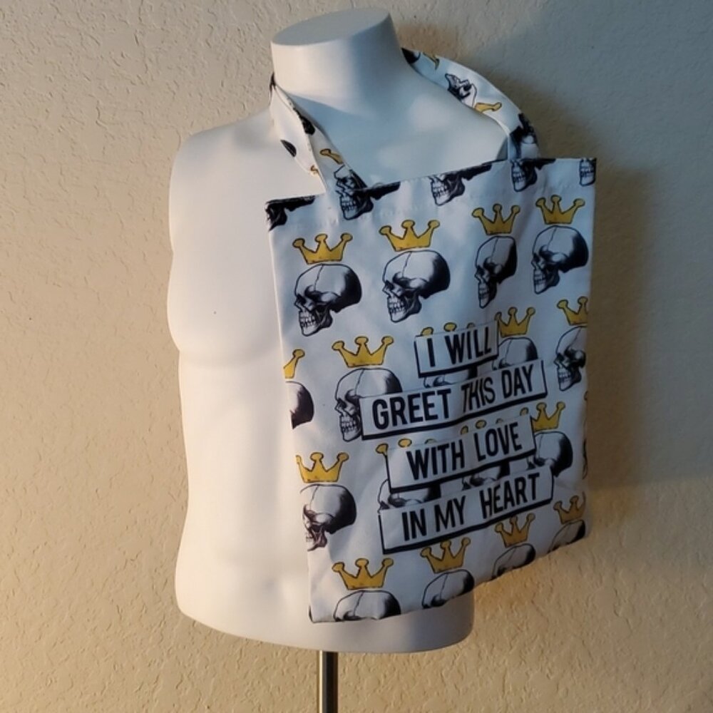 Shoulder Canvas Tote Bag w/ Skull and Crown graphics